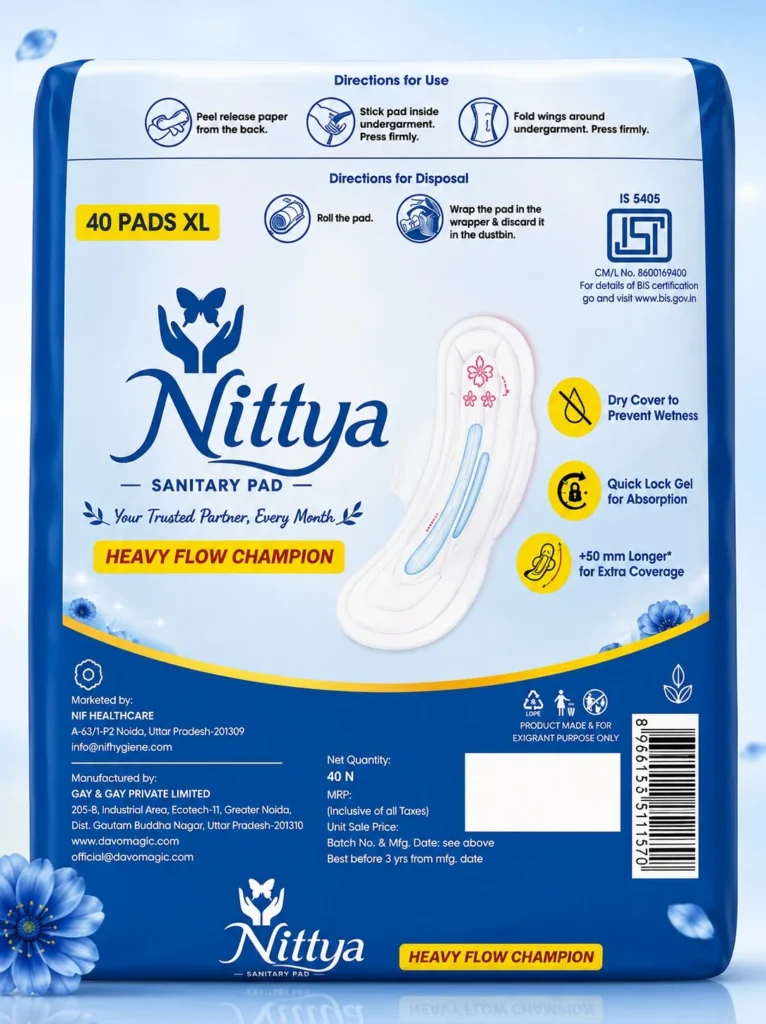 Nittya XL Sanitary Pad · 40 Pads — back of pack